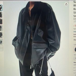 Black oversized leather jacket